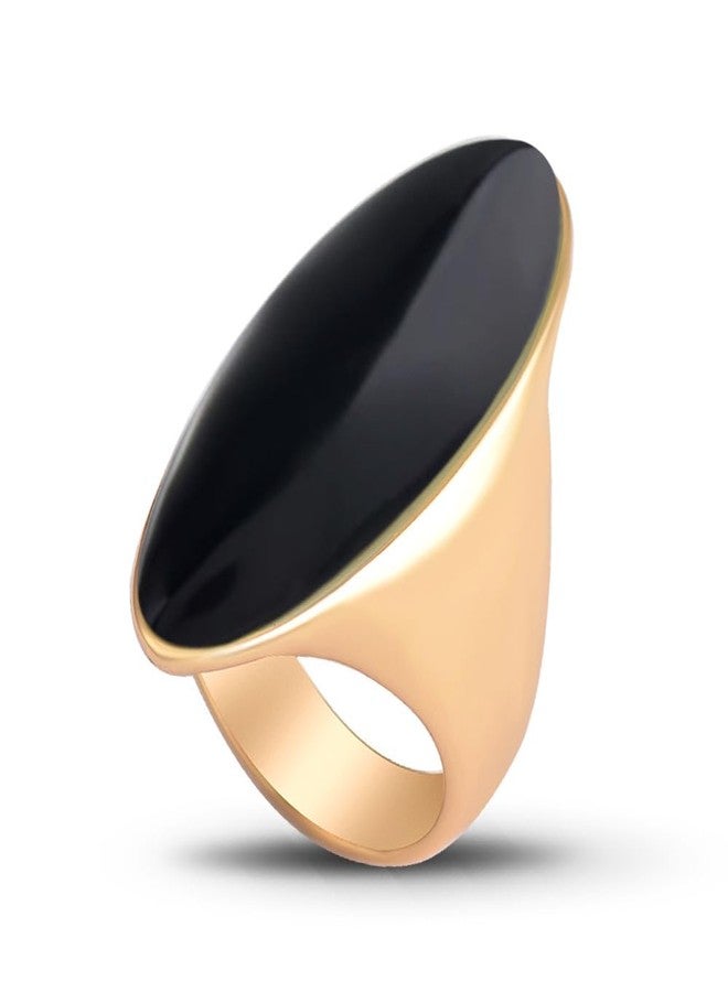HAIXIAN Exaggerated Gemstone Ring,Big 14K Gold Plated Eye Shape Stone Chunky Statement Ring,Cocktail Party Ring Jewelry Gift for Women (A07_Black, 8) - Image 1